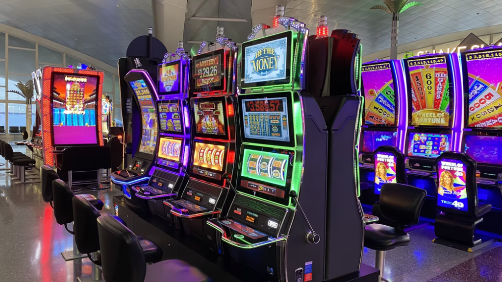 Slot machines with jackpots in a casino
