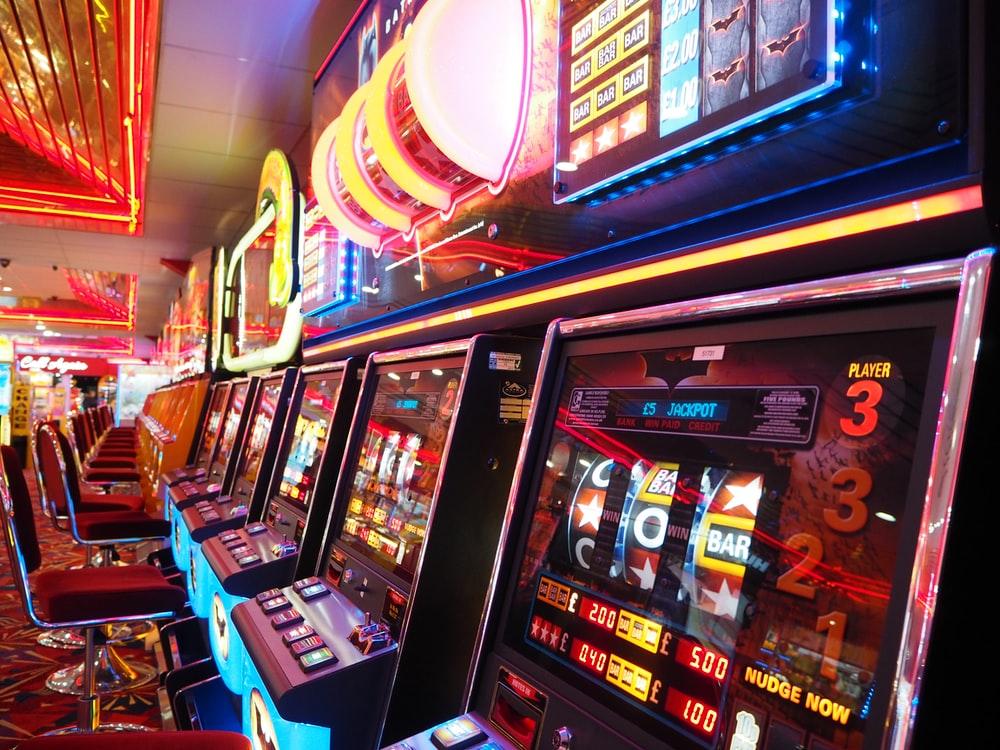 A row of slot machines inside a casino