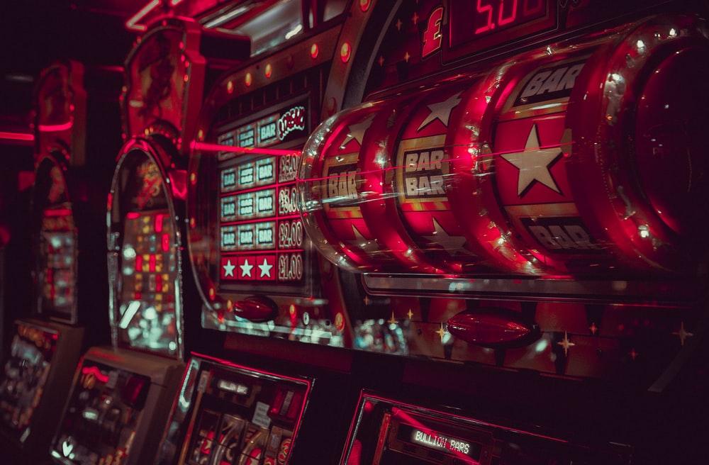 A close-up of slot machines in a casino
