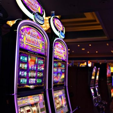 Slot machines in a casino with low lighting