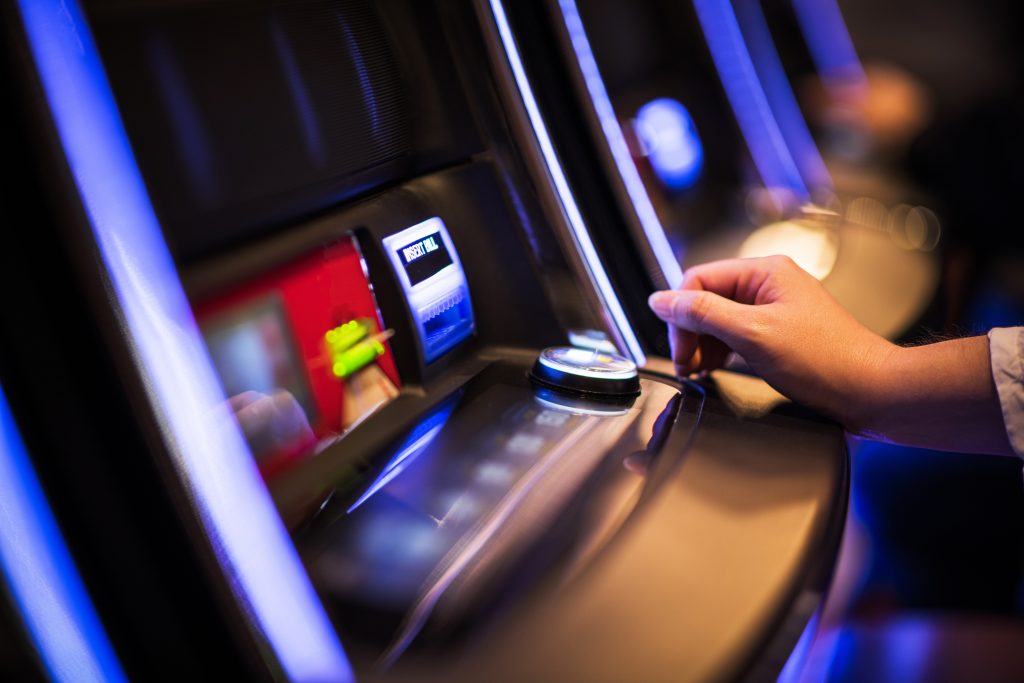 A close-up of slot machines in a casino