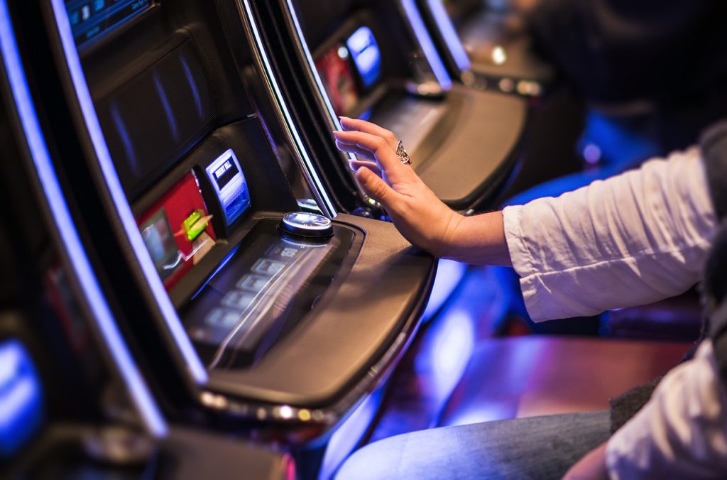 Casino slot machines with video games. 
