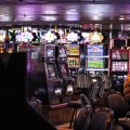 A slot machine hall at a historic hotel